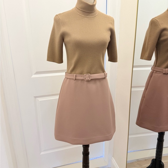 THEORY Combo Dress Bistretch Wool Twill Ribbed Sweater Turtleneck Size M - Picture 7 of 15